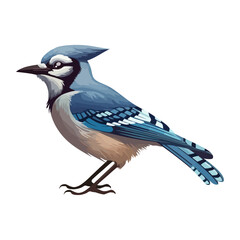 Small blue jay bird perching, feathers ruffled