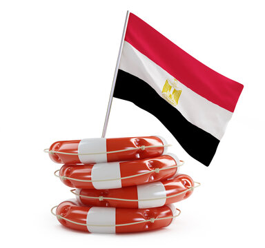 egypt flag in rescue circle, lifebuoy, life buoy 3d Illustrations on a white background