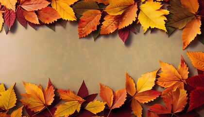 Naklejka na ściany i meble Autumn leaves background with copy space, Generative AI