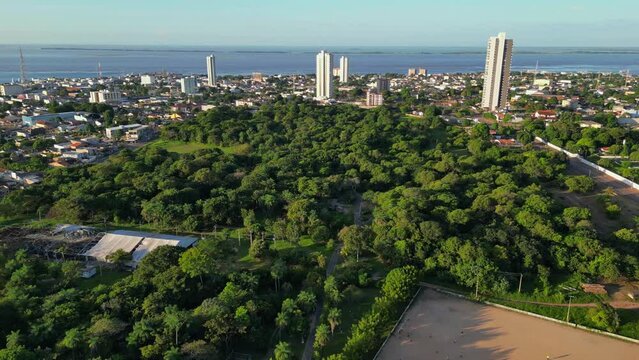 Aerial view of Santarem, Para state, BR: capturing the beauty of the preserved amazon forest from the city park