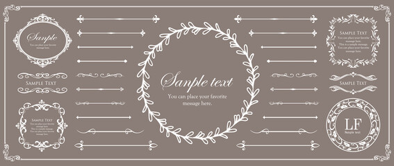 高級感のあるビンテージ調のフレームデザインセット　罫線　枠　ウエディング　ビンテージ　アンティーク	
