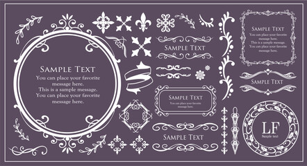 高級感のあるビンテージ調のフレームデザインセット　罫線　枠　ウエディング　ビンテージ　アンティーク	
