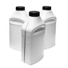 white plastic container with markings at a shallow depth of field on a white background