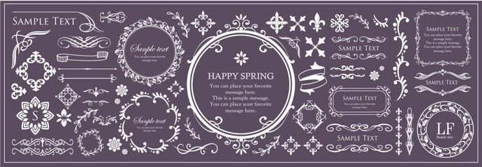 高級感のあるビンテージ調のフレームデザインセット　罫線　枠　ウエディング　ビンテージ　アンティーク	
