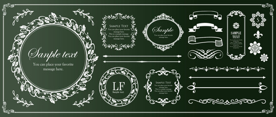 高級感のあるビンテージ調のフレームデザインセット　罫線　枠　ウエディング　ビンテージ　アンティーク	
