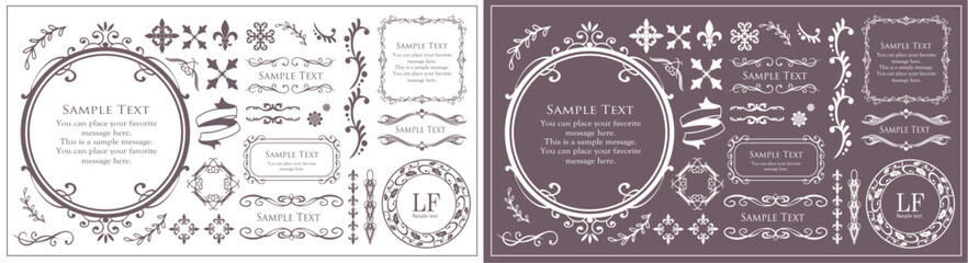 高級感のあるビンテージ調のフレームデザインセット　罫線　枠　ウエディング　ビンテージ　アンティーク	
