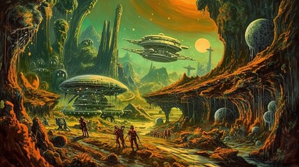 Surreal alien planet. Alien world. Generative AI