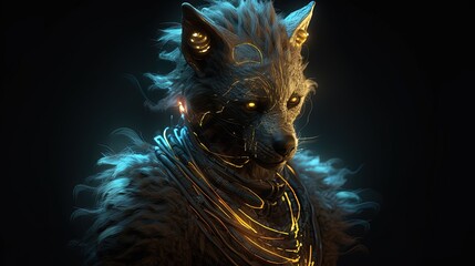 Anthropomorphic aardwolf mage. Aardwolf creature. Generative AI