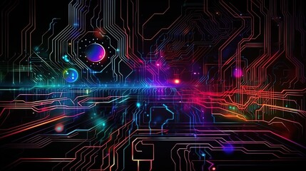 Obraz premium Neon technology pattern. Cosmic digital pattern. Generative AI