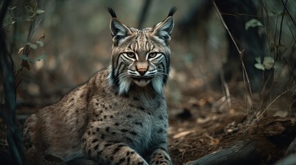 Obraz premium Bobcat in forest. Generative AI