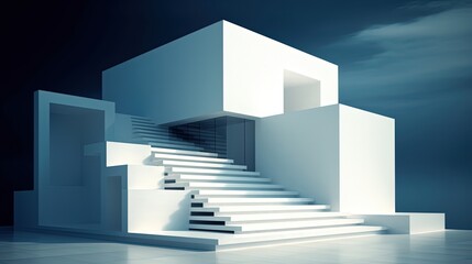 Futuristic white building and sky. Geometrically complex white building. Generative AI
