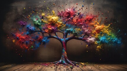 Colorful tree. Fantasy multicolored tree. Generative AI
