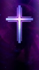 Futuristic Vertical Christian Cross Ethereal Spiritual Purple Cyberspace Banner