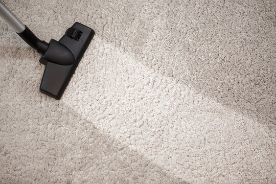 Cleaning beige carpet hoover. Dusty carpet and clean strip after vacuuming