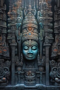 symmetrical mayan style and harmony artscape, surreal cover art, generative ai