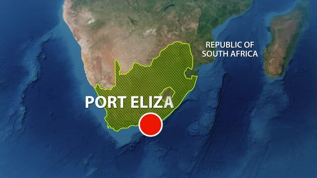 Designation of the borders of South Africa on the map and the mark of the location of the city of Port Elizabeth
