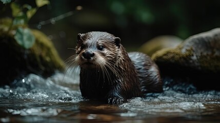 Otter in stream. Generative AI