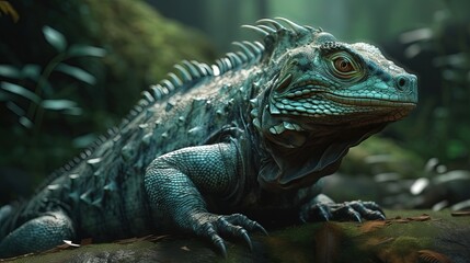 Fototapeta premium Iguana. Basilisk. Lizard. Close-up. Generative AI