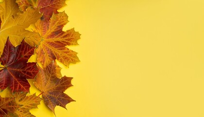 Autumn background, autumn leaves on a yellow background, Generative AI