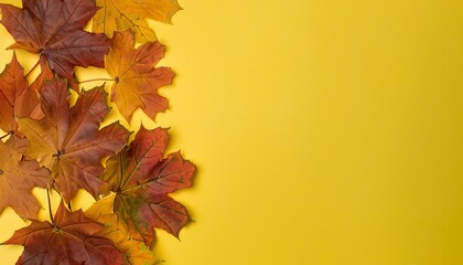Fototapeta premium Autumn background, autumn leaves on a yellow background, Generative AI