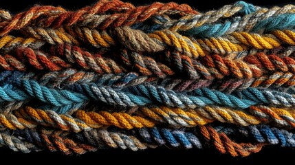 Multicolored ropes twisted. Close-up. Generative AI