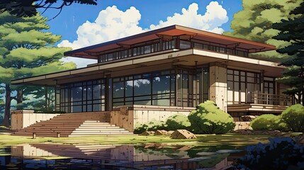 Pavilion in the park. AI generated art illustration.
