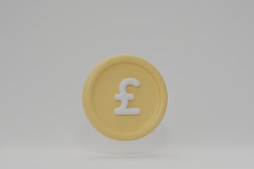 Coin icon 3D render. Euro sign coin on white background. Bank payment symbol.