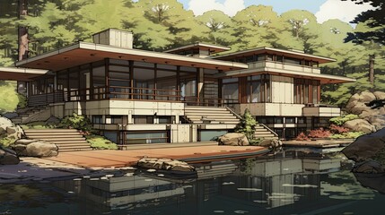 Obraz premium Pavilion in the park. AI generated art illustration.
