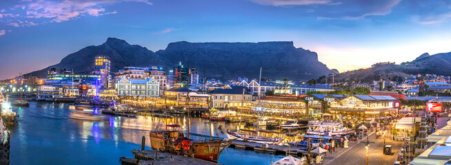 Panoramic View of Table Mountain and V&A Waterfront - Iconic Landmarks, Coastal Splendor, Urban Escape. Cape Town, South Africa