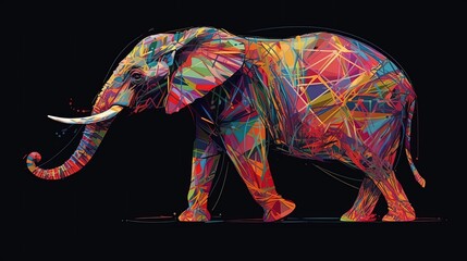 Obraz premium Abstract elephant. In style of vector illustration. Black background. Generative AI