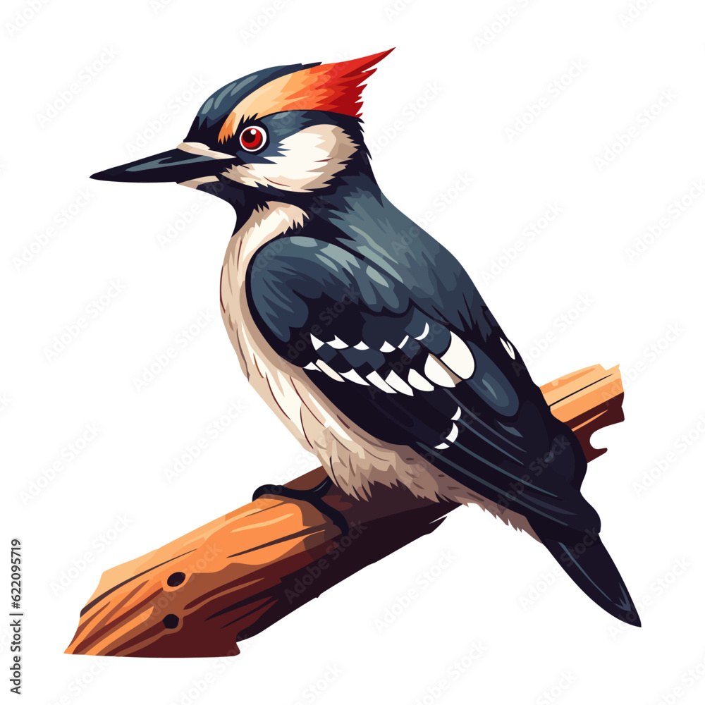 Wall mural woodpecker, perched on branch in forest