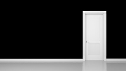3D render of a black wall and a door in an empty flat with space for your content