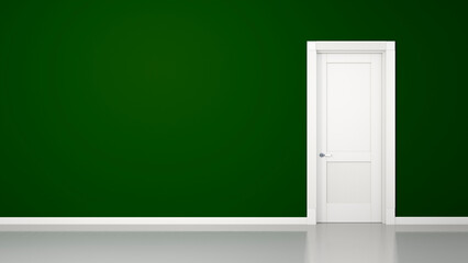 3D render of a green wall and a door in an empty flat with space for your content