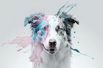 Australian shepherd dog head. Light blue and light pink colors. In style of vector illustration. Generative AI