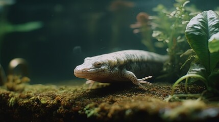 Axolotl. Underwater background. Generative AI