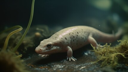 Axolotl. Underwater background. Generative AI