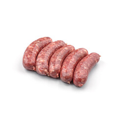 Raw meat sausages, Salsiccia Sausages isolated on white background. Meat food, top view