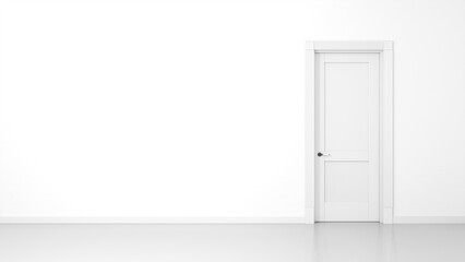 3D render of a white wall and a door in an empty flat with space for your content