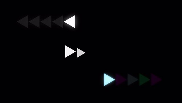 White and multi colored swipe arrow animation video. Blinking direction arrows, loopable overlay footage on transparent background. Advertising, social media concept. Alpha channel included.