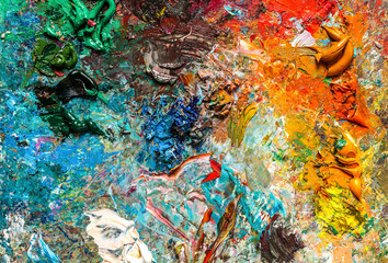 The artist's palette for mixing colors, closeup.