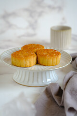 moon cake in white ceramic plate
