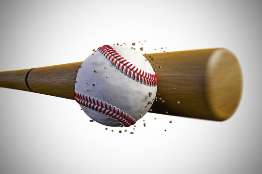 3d illustration of a baseball bat smashing a baseball ball