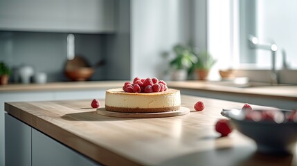 Obraz na płótnie Canvas Cheesecake with raspberries. Generative AI