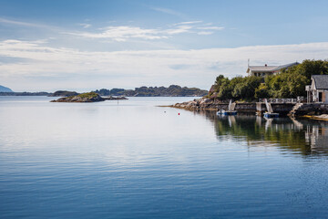 Naklejka na ściany i meble Beautiful view on nowegian fjords. Tranquil scene.