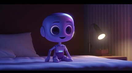Cartoon purple robotic smiling creature. Generative AI