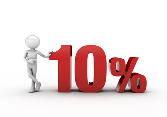 3D character with 10% discount sign