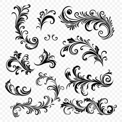 Vector Vintage Decorative Swirls, Scrolls, Floral Calligraphic Design Elements, Frames , Flourishes, Borders, Dividers. Retro Curls and Filigree Ornaments, Isolated