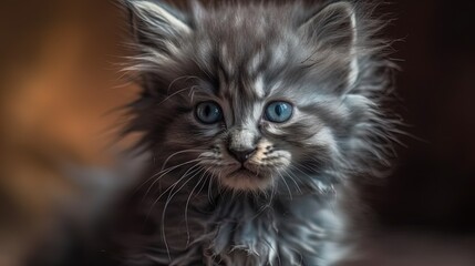 Close-up cute kitten. Gray cat. Generative AI