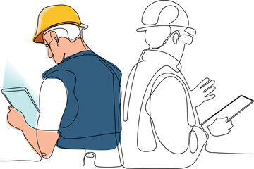 construction manager and engineer working on building site. Vector illustration