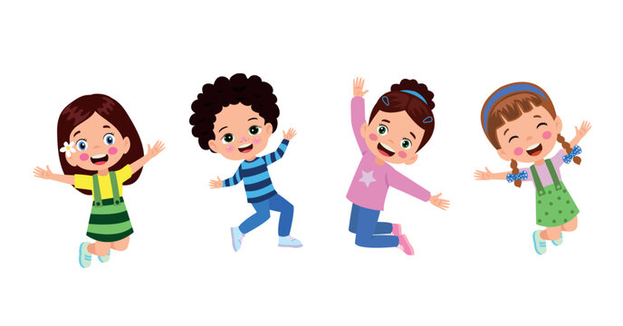 Vector illustration of cute little children playing different
